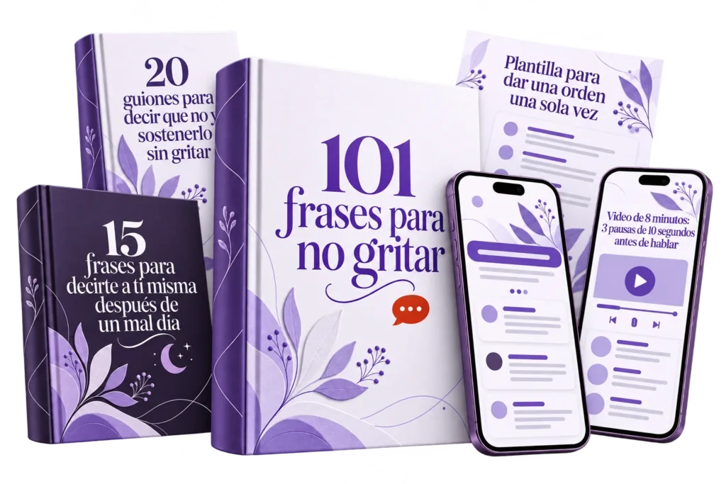 101 frases para no gritar: la guía principal, los 4 bonos y el PDF abierto en el celular