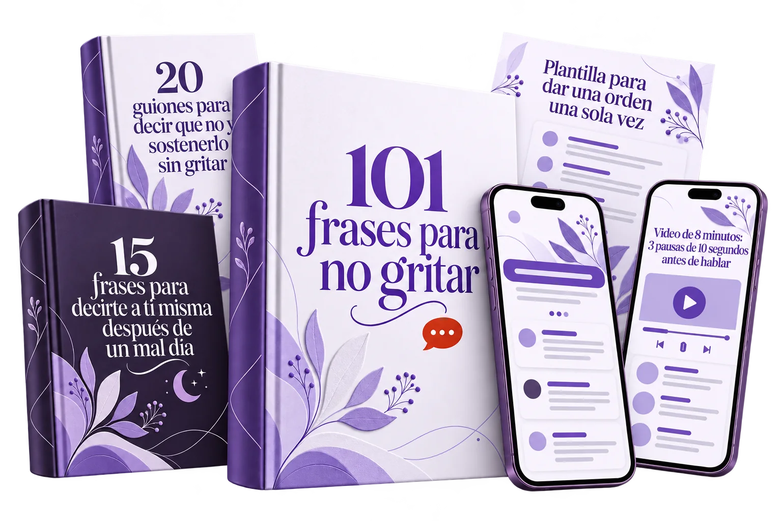 101 frases para no gritar: la guía principal, los 4 bonos y el PDF abierto en el celular